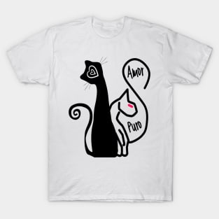 Pure feline love. Adorable black and white cat couple. True love for kittens. T-Shirt